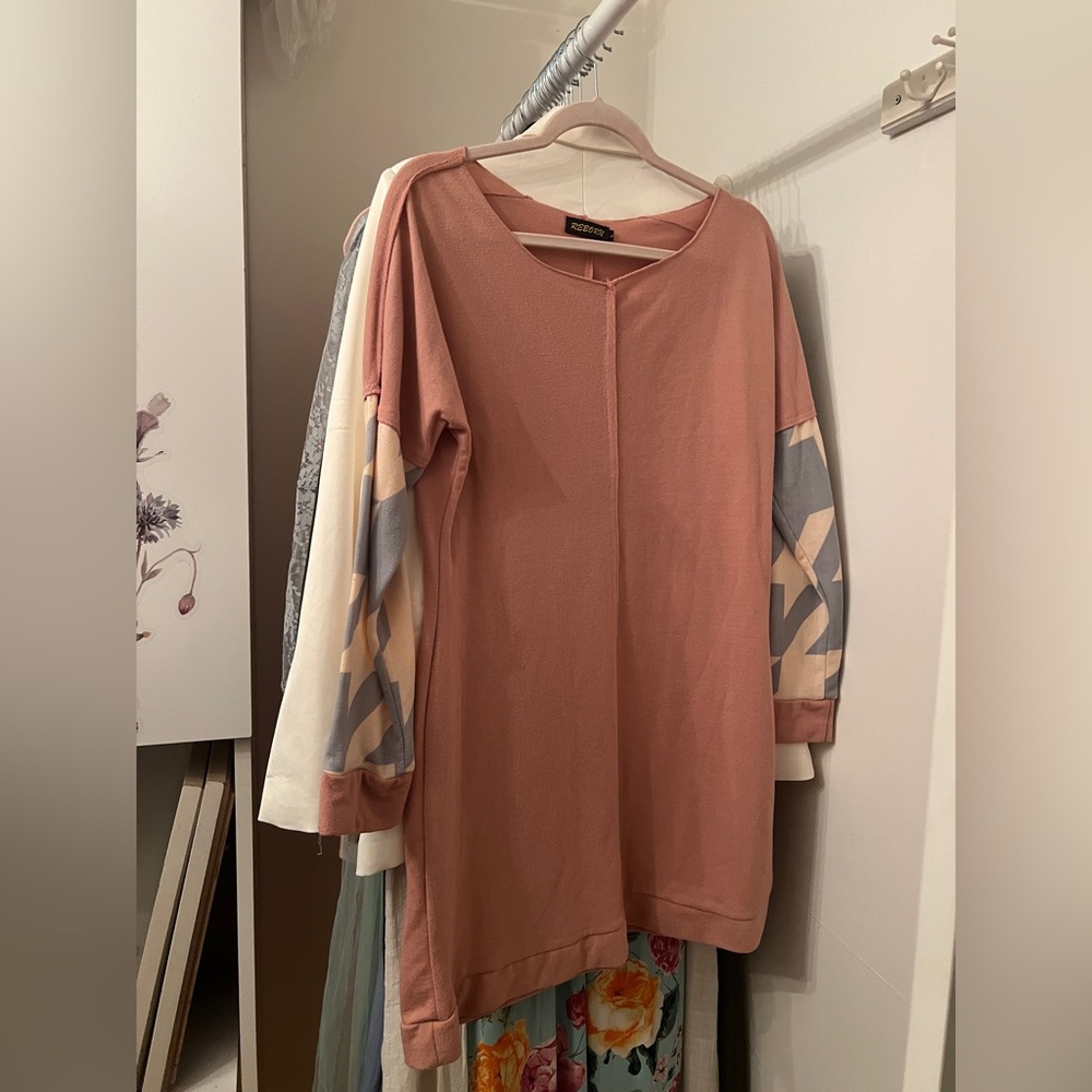 Reborn Rose Blush Tunic with Geometric Print Sleeves